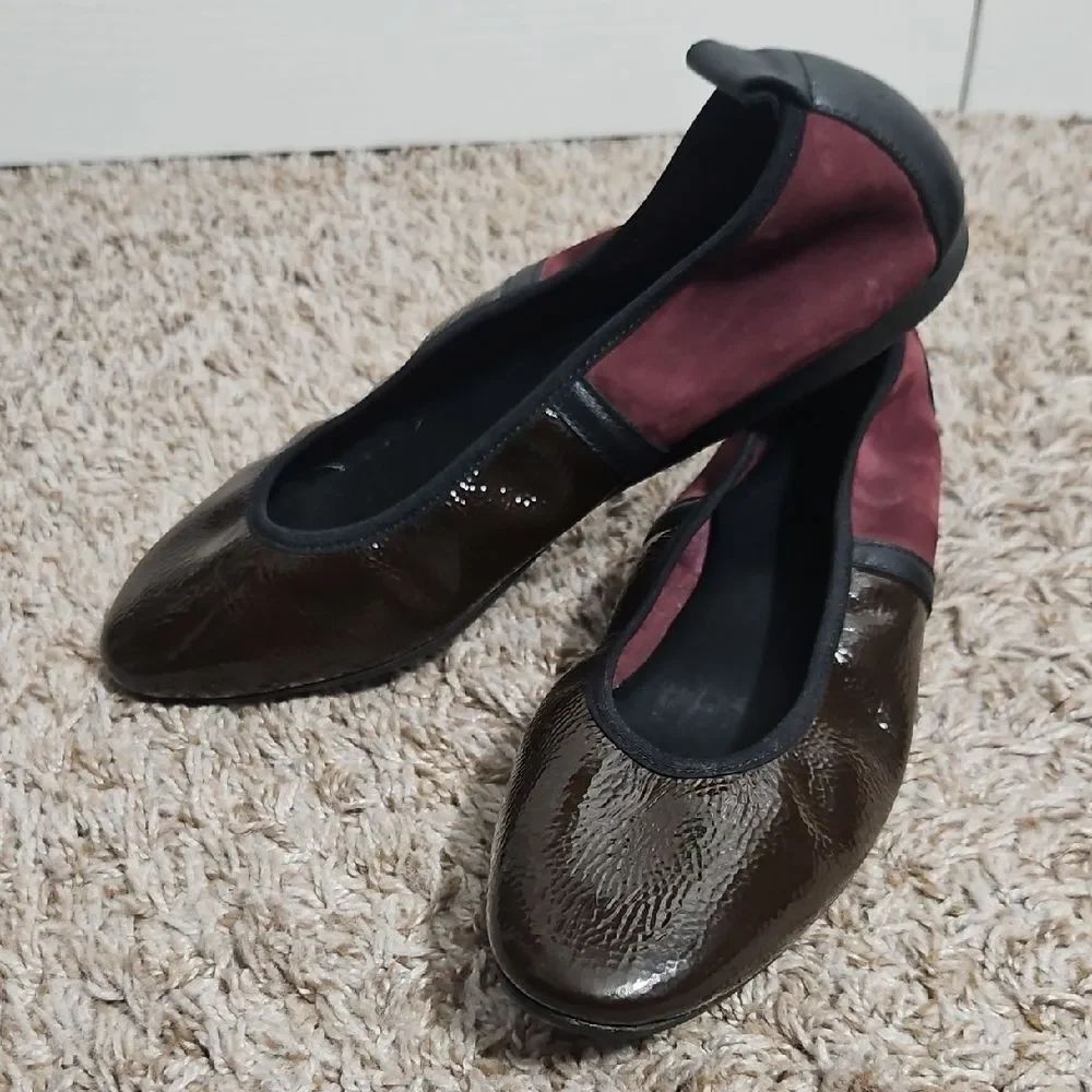 Arche Brown Patent Leather & Burgundy Suede Ballet Flats | EU 41